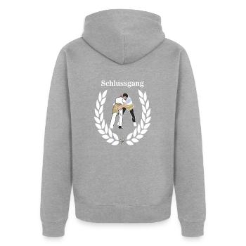 schwinger schlussgang - Unisex Premium Bio Zip Hoodie - Grau meliert - Hinten - Nico (187cm)