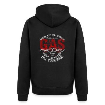 66 Adventures - Dream Explore Discover - Unisex Premium Organic Zip Hoodie - black - Back - Nico (187cm)