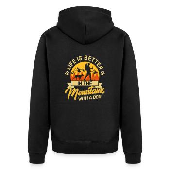 Life in the mountains with a Dog Berge Hund Zelten - Unisex Premium Bio Zip Hoodie - Schwarz - Hinten - Nico (187cm)