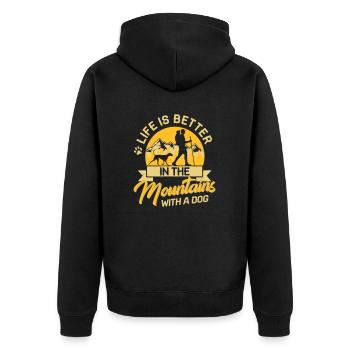 Life in the mountains with a Dog Berge Hund Zelten - Unisex Premium Bio Zip Hoodie - Schwarz - Hinten - Nico (187cm)