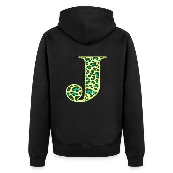 Letter J initial letter initials Leopard Leo - Unisex Premium Organic Zip Hoodie - black - Back - Nico (187cm)