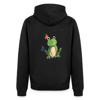 La grenouille et les papillons - Veste à capuche bio Premium Unisexe - noir - Dos - Nico (187cm)
