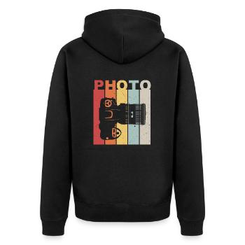 Photocamera - Unisex Premium Bio Zip Hoodie - Schwarz - Hinten - Nico (187cm)