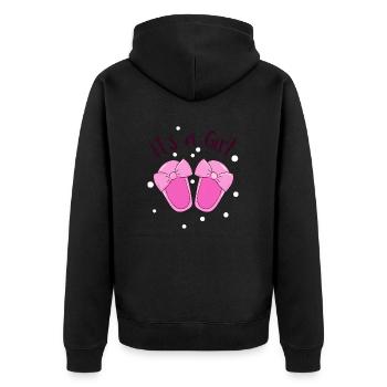 Es ist ein Mädchen! - Unisex Premium Bio Zip Hoodie - Schwarz - Hinten - Nico (187cm)