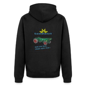 Traktor, Landwirt, Oldtimer - Unisex Premium Bio Zip Hoodie - Schwarz - Hinten - Nico (187cm)