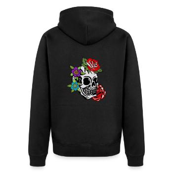 Kopf des Todes Blume rosa Blatt alte Schule Tattoo - Unisex Premium Bio Zip Hoodie - Schwarz - Hinten - Nico (187cm)