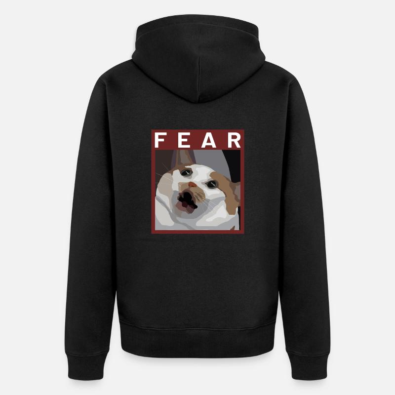 Chat effrayé Meme Illustration - Veste à capuche bio Premium Unisexe - noir