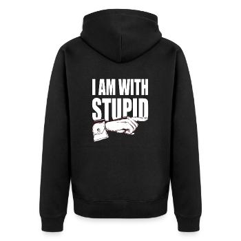 Ich bin mit dummen - lustiger spruch - Unisex Premium Bio Zip Hoodie - Schwarz - Hinten - Nico (187cm)