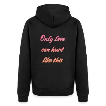 Liebe Spruch - Unisex Premium Bio Zip Hoodie - Schwarz - Hinten - Nico (187cm)
