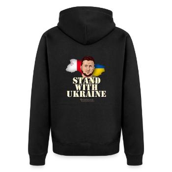 Ukraine Malta T-Shirt Design - Unisex Premium Bio Zip Hoodie - Schwarz - Hinten - Nico (187cm)