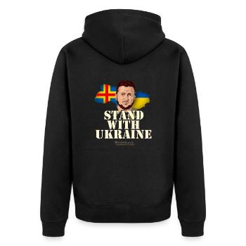 Åland Stand with Ukraine - Unisex Premium Bio Zip Hoodie - Schwarz - Hinten - Nico (187cm)