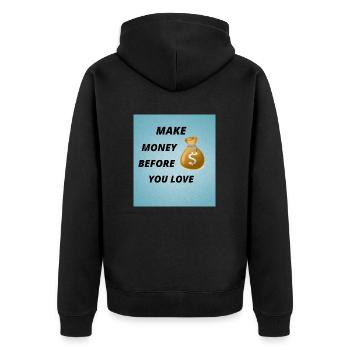 MAKE MONEY - Unisex Premium Organic Zip Hoodie - black - Back - Nico (187cm)