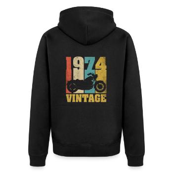 1974 Jahrgang Geburtstag Biker Motorrad Geschenk - Unisex Premium Bio Zip Hoodie - Schwarz - Hinten - Nico (187cm)