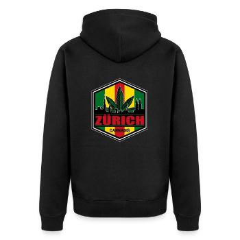 Zürich - Unisex Premium Bio Zip Hoodie - Schwarz - Hinten - Nico (187cm)
