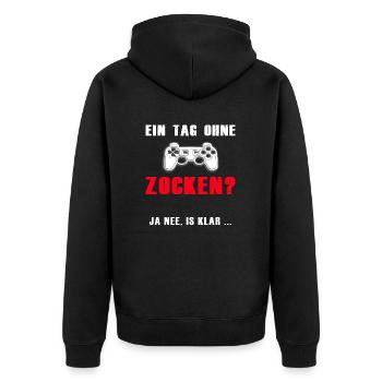 Lustiger Gamerspruch als Geschenkidee für Zocker - Unisex Premium Bio Zip Hoodie - Schwarz - Hinten - Nico (187cm)