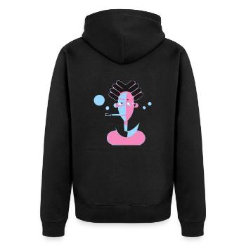 Der Mann mit der Pfeife - Unisex Premium Bio Zip Hoodie - Schwarz - Hinten - Nico (187cm)