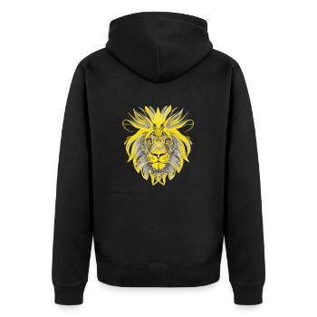 Lion Head Art Design Portrait Illustration Yellow - Unisex Premium Organic Zip Hoodie - black - Back - Nico (187cm)