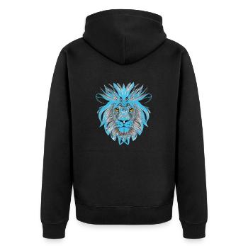 Löwe Kunst Design Porträt Illustration Petrol blau - Unisex Premium Bio Zip Hoodie - Schwarz - Hinten - Nico (187cm)