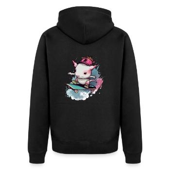 Koki der Axolotl - Unisex Premium Bio Zip Hoodie - Schwarz - Hinten - Nico (187cm)