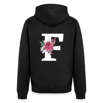 Buchstabe f blumig - Unisex Premium Bio Zip Hoodie - Schwarz - Hinten - Nico (187cm)