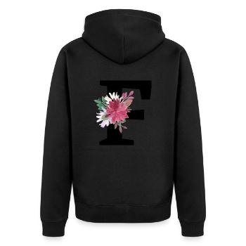Buchstabe f blumig - Unisex Premium Bio Zip Hoodie - Schwarz - Hinten - Nico (187cm)