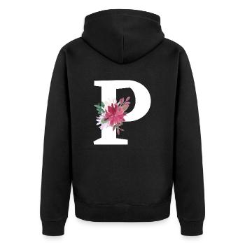 Buchstabe p blumig - Unisex Premium Bio Zip Hoodie - Schwarz - Hinten - Nico (187cm)