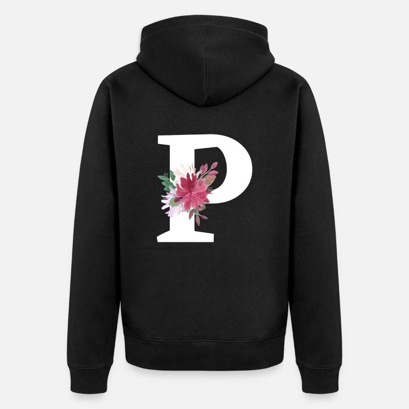 Lettre p floral - Veste à capuche bio Premium Unisexe - noir