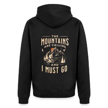 The Mountains are Calling Cycling Funny Biking - Unisex Premium Organic Zip Hoodie - black - Back - Nico (187cm)