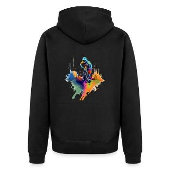 Mountain biking Loic - Unisex Premium Organic Zip Hoodie - black - Back - Nico (187cm)
