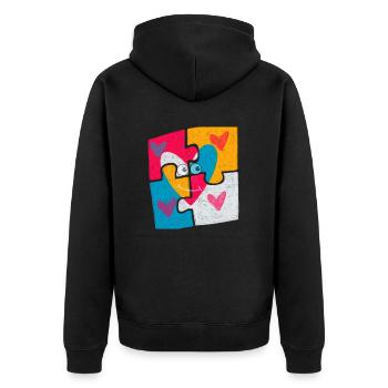 Motif puzzle coeur avec des yeux amour et famille - Veste à capuche bio Premium Unisexe - noir - Dos - Nico (187cm)