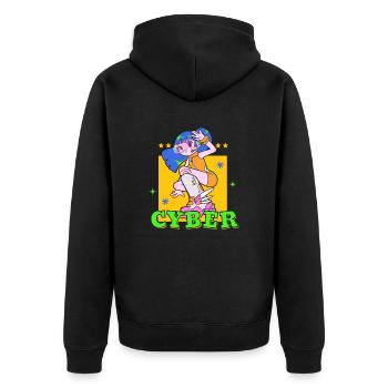 Cute cyber punk retro anime girl - Unisex Premium Bio Zip Hoodie - Schwarz - Hinten - Nico (187cm)