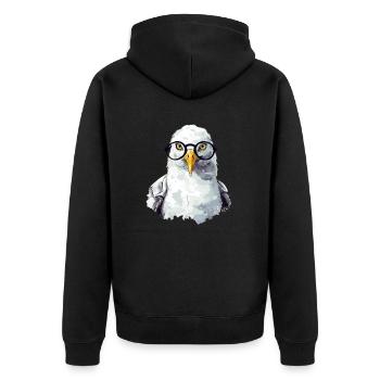 Miki the seagull with glasses - Unisex Premium Organic Zip Hoodie - black - Back - Nico (187cm)