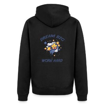 Träumen Sie groß, arbeiten Sie hart - Unisex Premium Bio Zip Hoodie - Schwarz - Hinten - Nico (187cm)