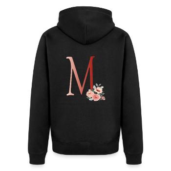 Buchstabe M mit Blumen - Unisex Premium Bio Zip Hoodie - Schwarz - Hinten - Nico (187cm)