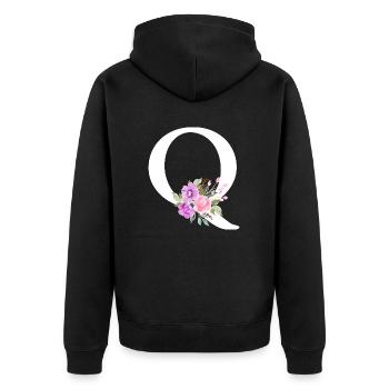 Lettre q floral violet - Veste à capuche bio Premium Unisexe - noir - Dos - Nico (187cm)