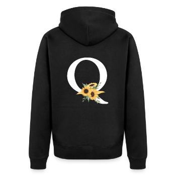 Lettre q floral tournesol - Veste à capuche bio Premium Unisexe - noir - Dos - Nico (187cm)