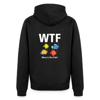 WTF T-shirt - Where's The Fish? VARIOUS - Unisex Premium Organic Zip Hoodie - black - Back - Nico (187cm)