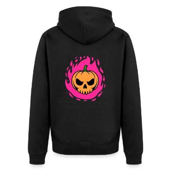 Crâne de citrouille en flammes roses - Veste à capuche bio Premium Unisexe - noir - Dos - Nico (187cm)