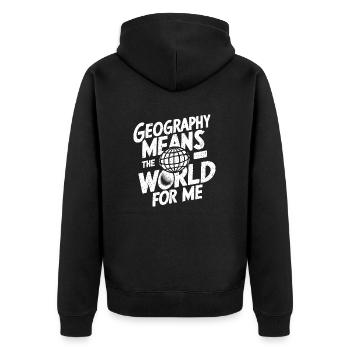 Understanding the world through geography - Unisex Premium Organic Zip Hoodie - black - Back - Nico (187cm)