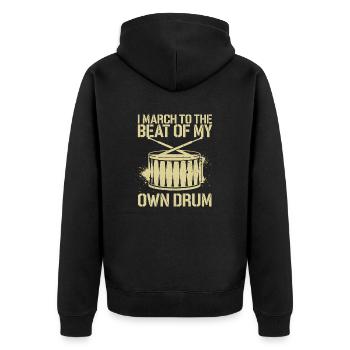 Stolz auf den eigenen Rhythmus - Unisex Premium Bio Zip Hoodie - Schwarz - Hinten - Nico (187cm)