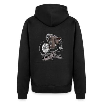 S51 (marron) // Illustration - Veste à capuche bio Premium Unisexe - noir - Dos - Nico (187cm)