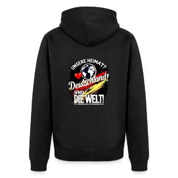 Unsere Heimat - Unisex Premium Bio Zip Hoodie - Schwarz - Hinten - Nico (187cm)