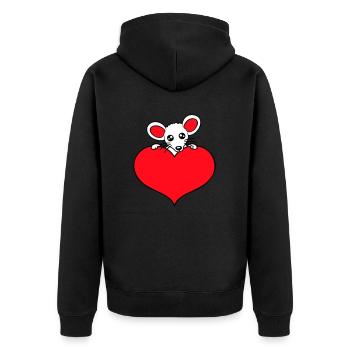 Maus Herz Liebe Symbol Lieblingstier Haustier Süß - Unisex Premium Bio Zip Hoodie - Schwarz - Hinten - Nico (187cm)