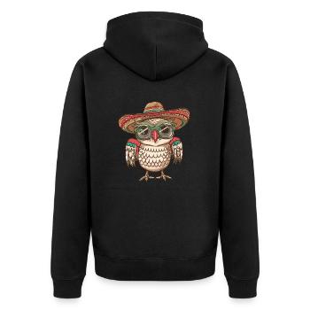 Eule Comic Lustig Sombrero - Unisex Premium Bio Zip Hoodie - Schwarz - Hinten - Nico (187cm)