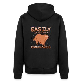 Easily Distracted By Groundhogs Rodent Animal - Unisex Premium Bio Zip Hoodie - Schwarz - Hinten - Nico (187cm)