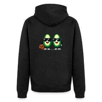 Team Avocado United :Fröhliche Frucht im Rhythmus - Unisex Premium Bio Zip Hoodie - Schwarz - Hinten - Nico (187cm)