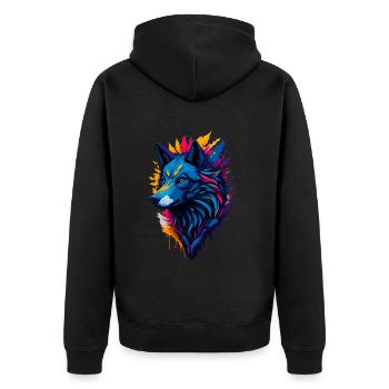 colorful abstract wolf - Unisex Premium Organic Zip Hoodie - black - Back - Nico (187cm)