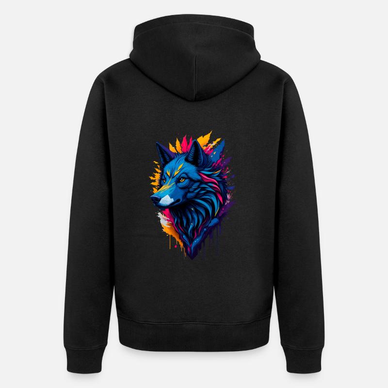 bunter abstrakter Wolf - Unisex Premium Bio Zip Hoodie - Schwarz