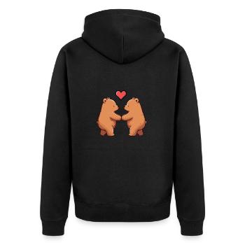 Bears in Love - Bears Couple Holding Hands with Heart - Unisex Premium Organic Zip Hoodie - black - Back - Nico (187cm)