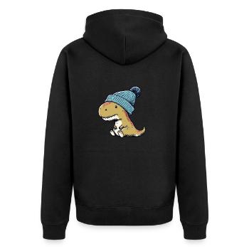 T-Rex Dino Dinosaur with Blue Beanie Hat - Unisex Premium Organic Zip Hoodie - black - Back - Nico (187cm)